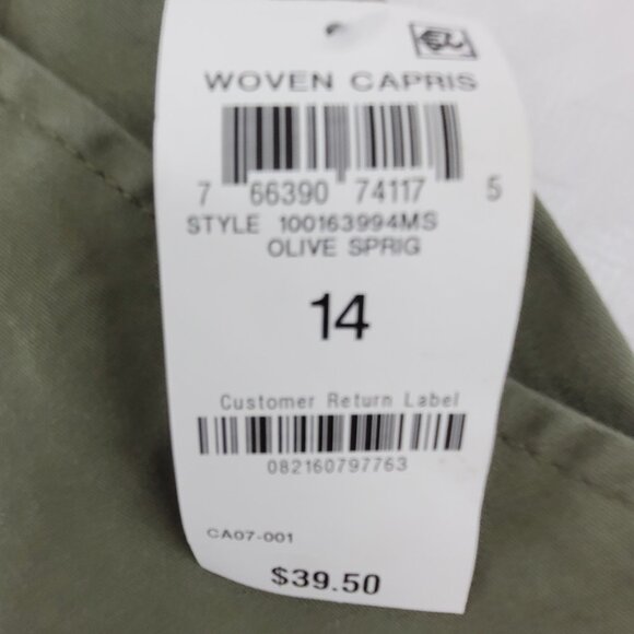 NEW Karen Scott Capri Pants Womens 14 Green Stretch Cotton Twill Pedal Pusher - Picture 3 of 13